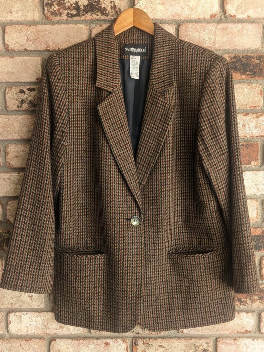 SAG Harbor Petite Houndstooth Long Wool Blazer 14P